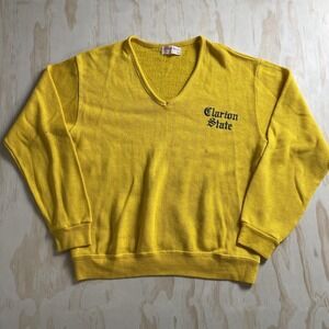 Vintage 70s Clarion State Size Large Yellow NCAA College Creslan Rayon Sweater